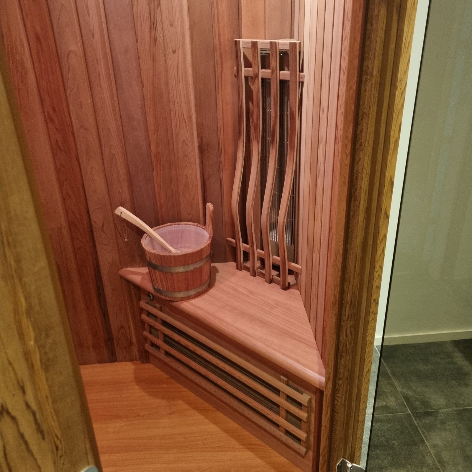Binnensauna met infrarood en traditionele kachel, Sport en Fitness, Sauna, Ophalen, Gebruikt, Infrarood, Complete sauna
