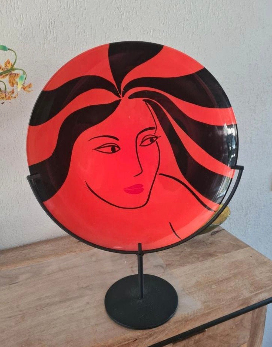 Decoratieve glazen schaal met gezicht - Oranje/Zwart, Ophalen