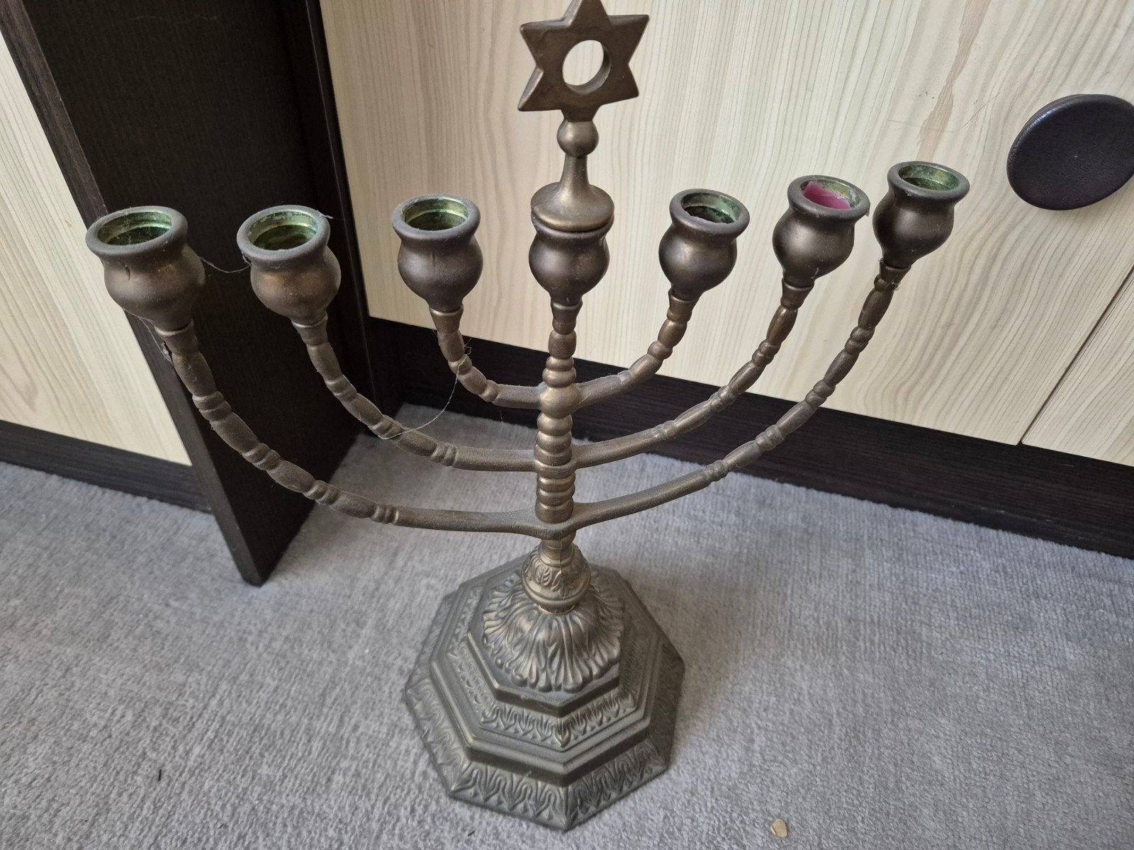 Antieke Joodse Kandelaar - Menora - Koper/Brons, Antiek en Kunst, Antiek | Kandelaars, Ophalen of Verzenden