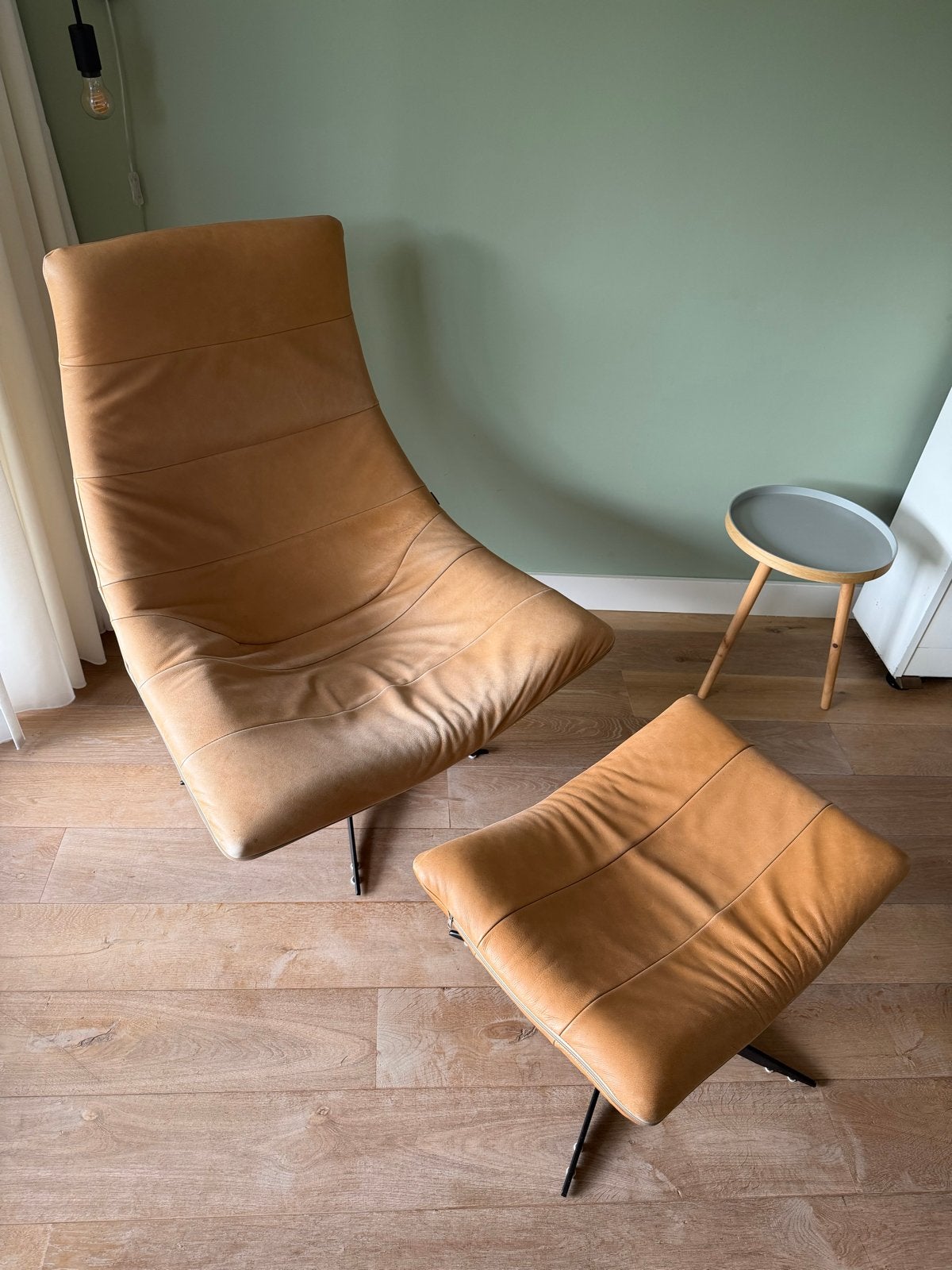 Leren fauteuil met poef - Cognac kleur merk Bodilson Turner, Ophalen, Gebruikt, 50 tot 75 cm, Leer