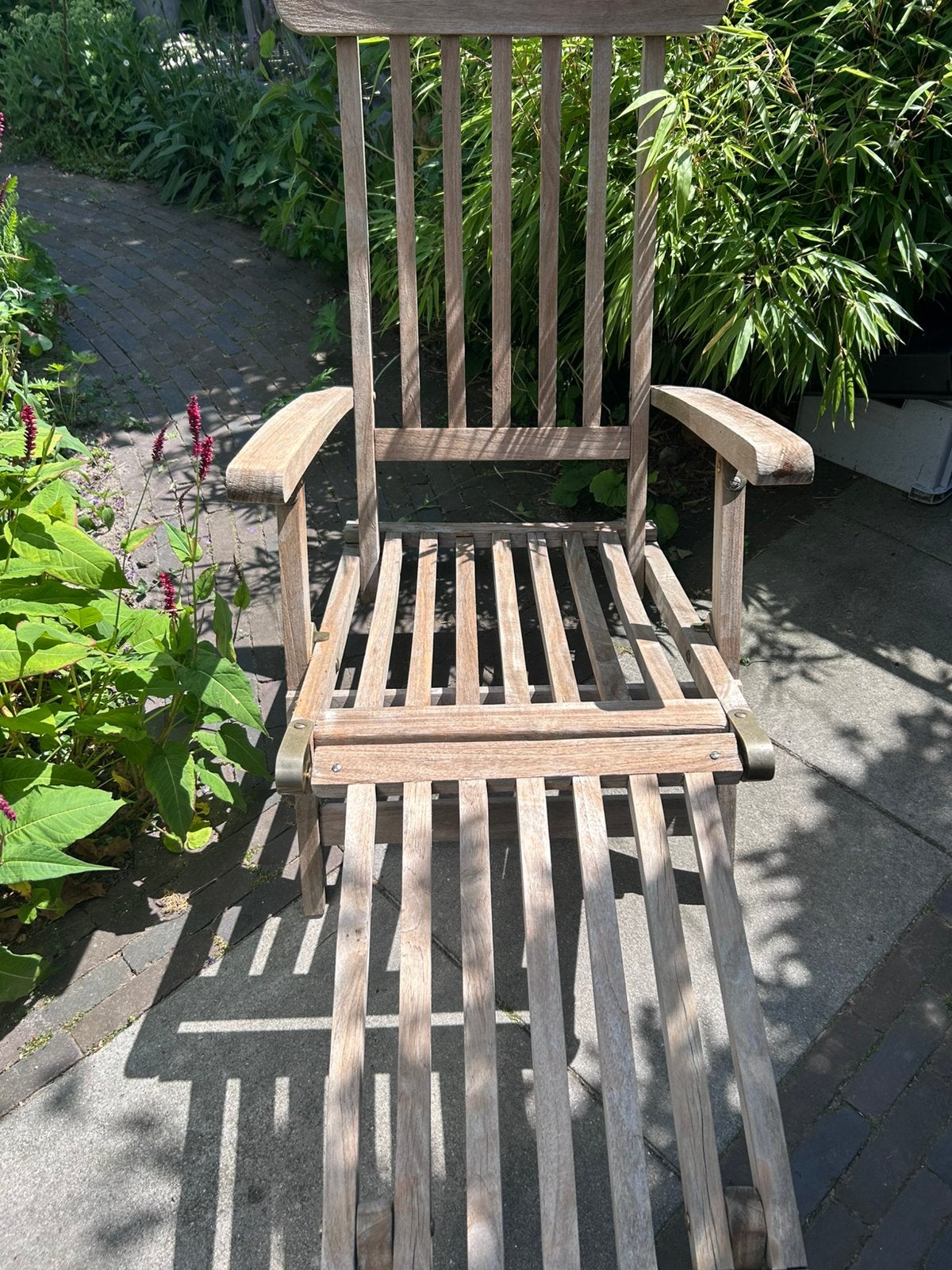 Teak houten relax ligstoel fauteuil, Ophalen, 75 tot 100 cm, Zo goed als nieuw, 50 tot 75 cm