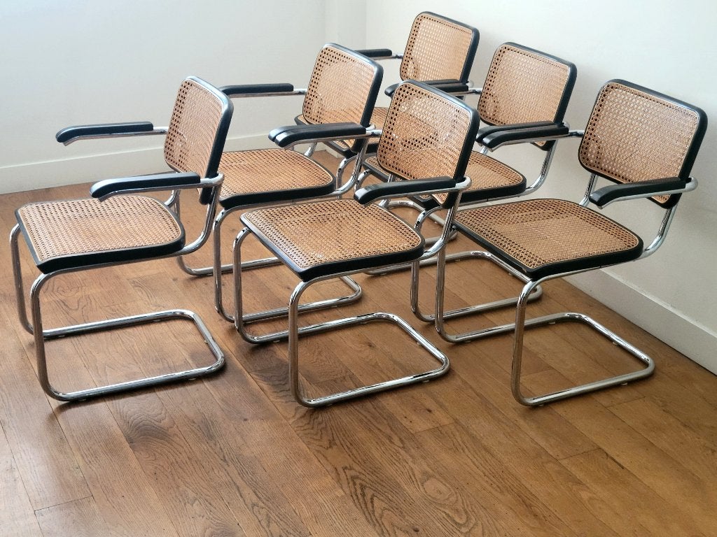 Set van 6 Thonet S64 stoelen, Marcel Breuer, Thonet Germany, Huis en Inrichting, Gebruikt, Hout, Zwart, Bauhaus, Vintage design, Mid Century Modern