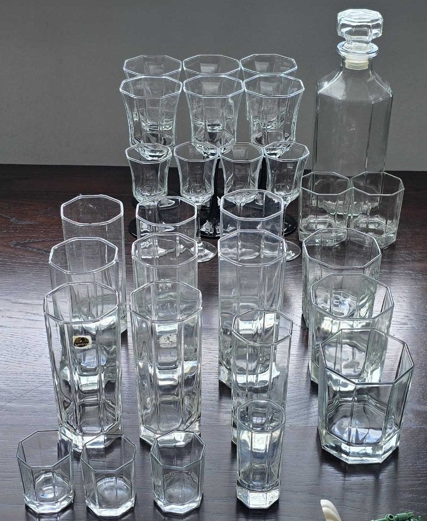 Arcopal Octime - glazen en drankfles, Glas of Glazen, Vintage, Ophalen of Verzenden, Glas