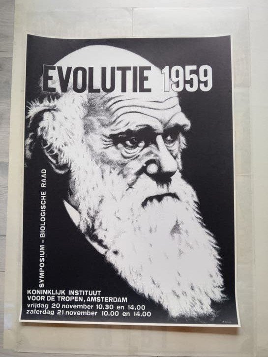 Vintage Evolutie 1959 Symposium Poster - Biologische Raad, Verzamelen, Posters, Ophalen of Verzenden, A1 t/m A3, Reclame, Rechthoekig Staand