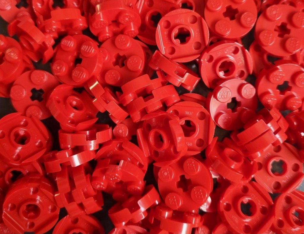 Lego 2x2 round plate (axle), Red (per 50), Ophalen of Verzenden, Nieuw, Losse stenen, Lego