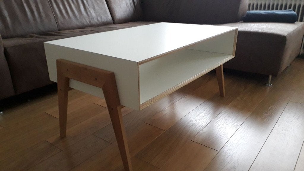 Salontafel tafel jaren 60 vintagestijl wit op maat., Huis en Inrichting, 100 tot 150 cm, Nieuw, 50 tot 100 cm, Rechthoekig