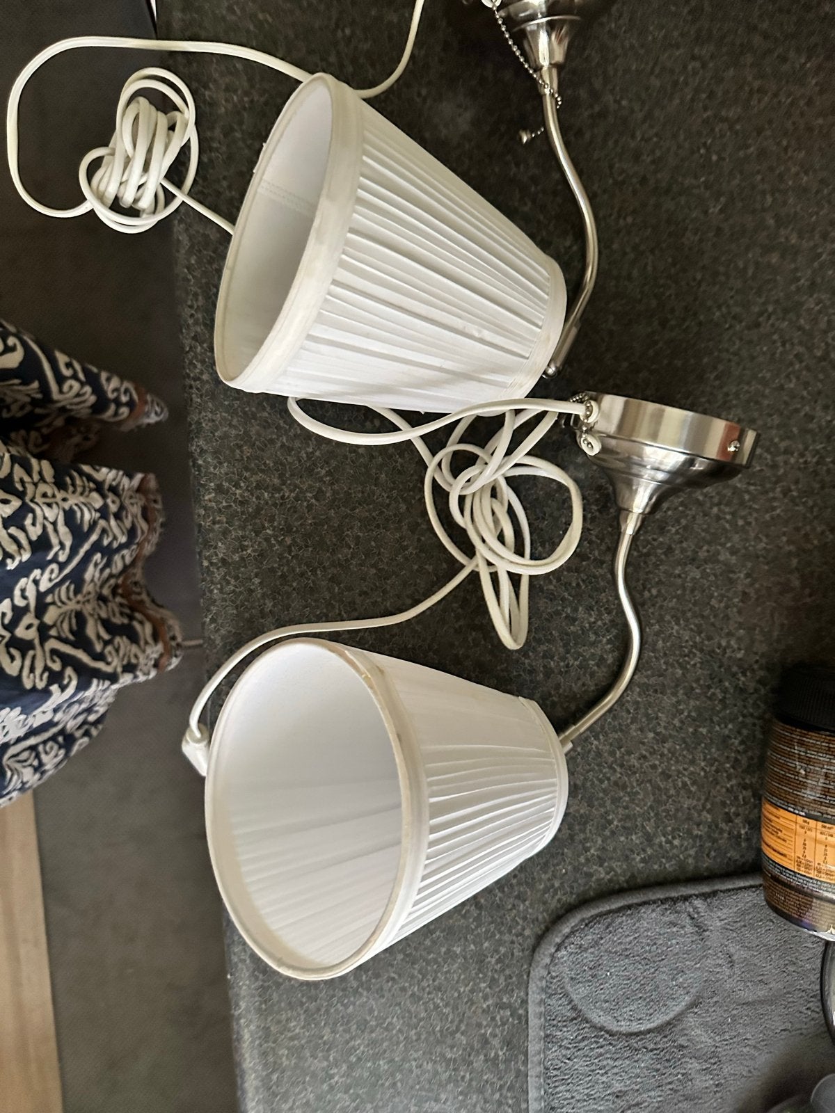 Set van 2 wandlampen met witte kap en trekkoord, Gebruikt, Ophalen of Verzenden, Metaal, Met schakelaar