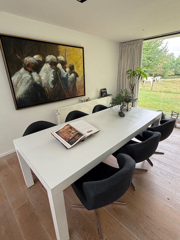 Tafel, design, Bauhaus stijl, wit 2.40m x 1.10 m, Huis en Inrichting, Tafels | Eettafels, Ophalen, Vierkant, 200 cm of meer, Zo goed als nieuw