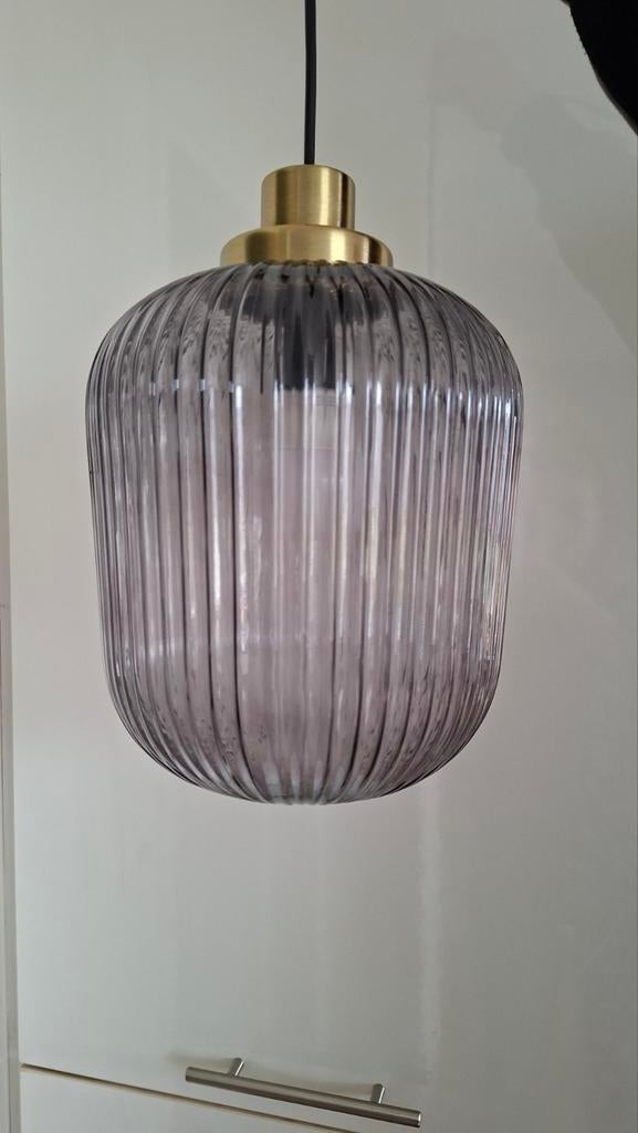 IKEA Solklint hanglamp, geribbeld glas, messing, Modern, Industrieel, Ophalen of Verzenden, Zo goed als nieuw, Glas
