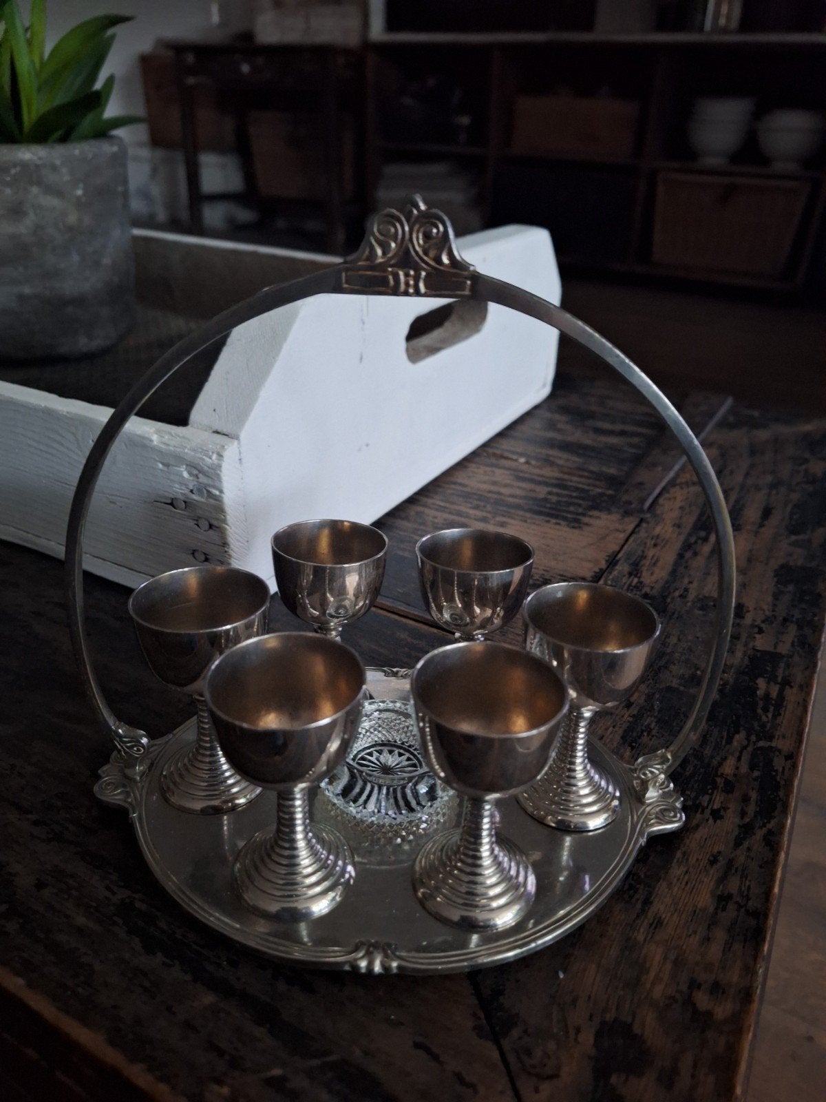 Eierstel verzilverd brocante, Ophalen of Verzenden
