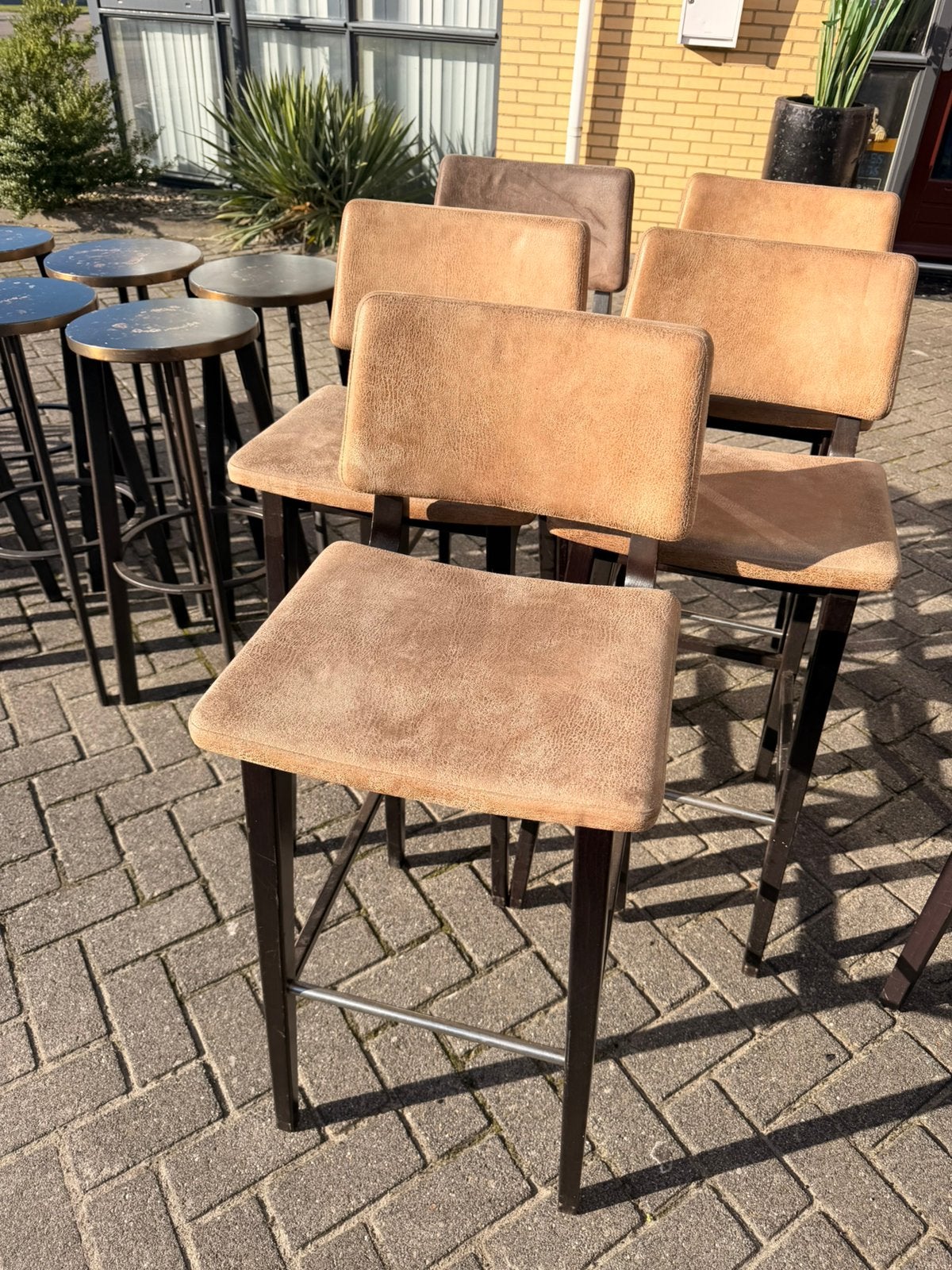 Gestoffeerde barkrukken met rugleuning krukken, Hout, 5 krukken of meer, Met voetsteun, 60 tot 90 cm