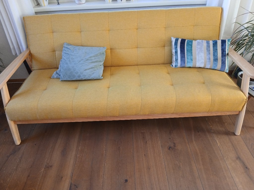 gele bank, Ophalen, Hout, Minder dan 75 cm, 150 tot 200 cm