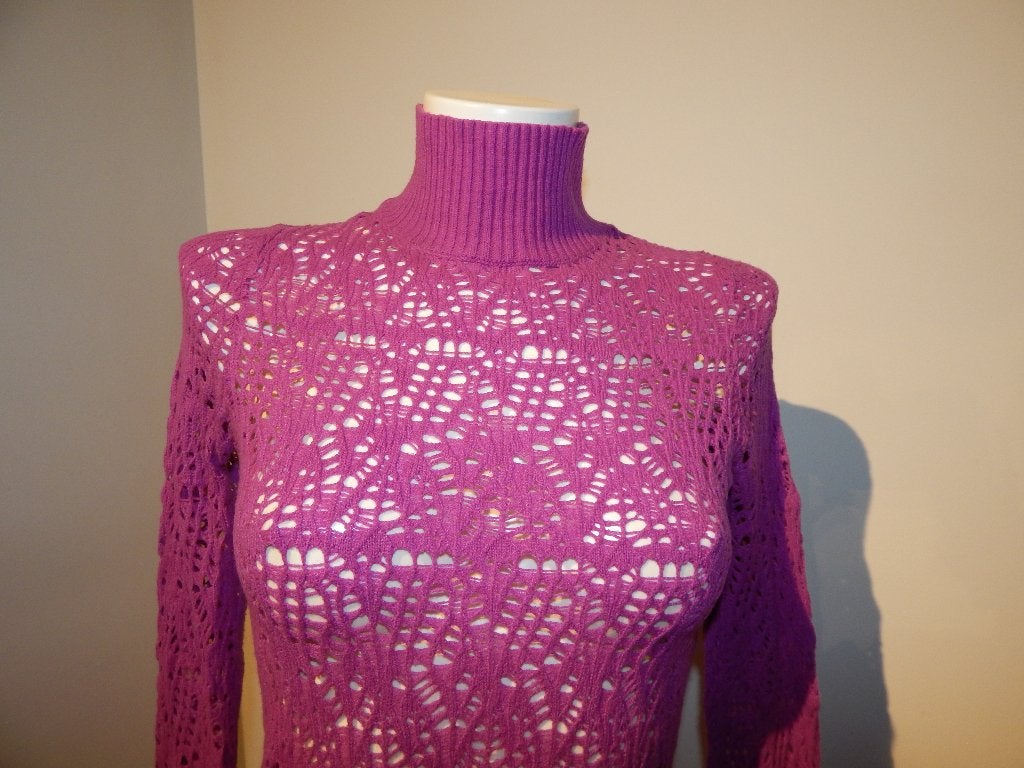 Versus Versace vintage trui open gewerkt kolletje paars I44, Maat 38/40 (M), Verzenden, Paars, Zo goed als nieuw