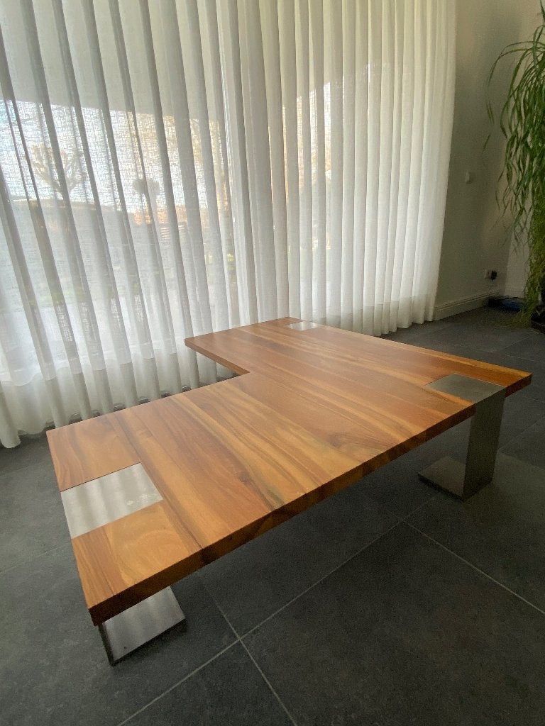 Salontafel (massief noten) design / Modern 120,5x120,5cm, Ophalen, Vierkant, Zo goed als nieuw, Modern