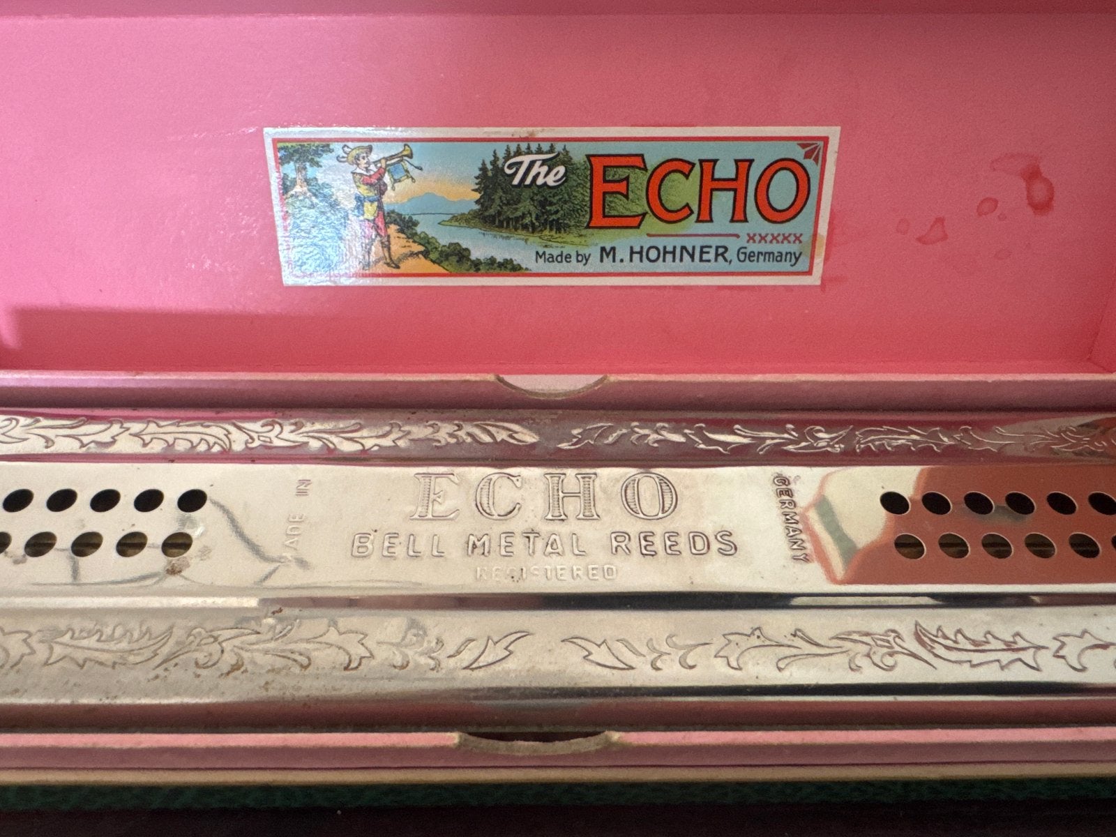 M. Hohner The Echo Harp mondharmonica met doosje, Gebruikt, Overige typen, Ophalen of Verzenden, Met koffer of doosje