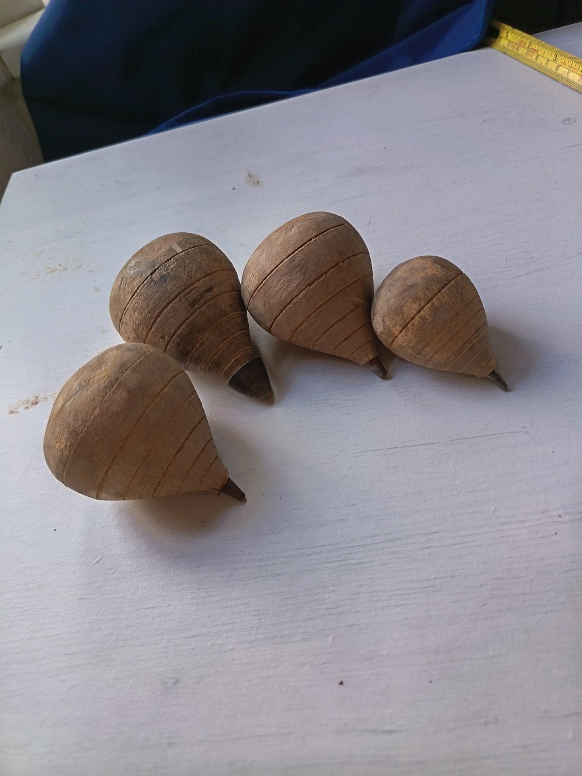 Set van 4 vintage houten tollen - Speelgoed, Ophalen of Verzenden