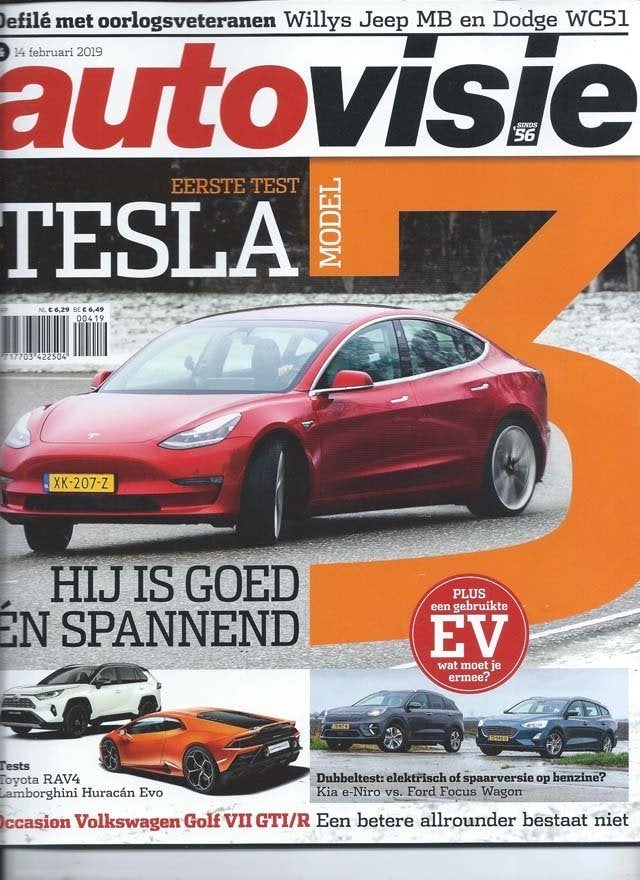 Autovisie 4 2019 : Tesla Model 3 - VW Golf MK7 - Willys Jeep, Ophalen of Verzenden, Gelezen, Algemeen