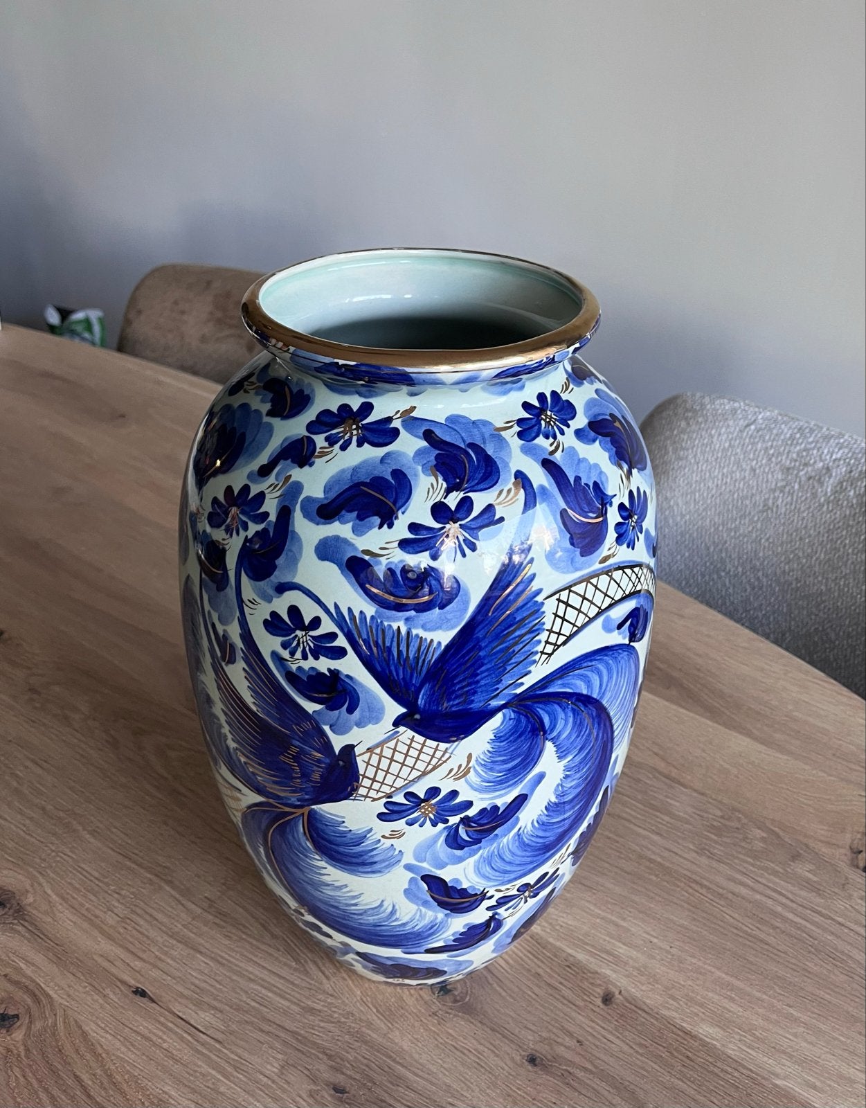 Grote H. Bequet Quaregnon vaas met vogeldecoratie, Antiek en Kunst, Ophalen