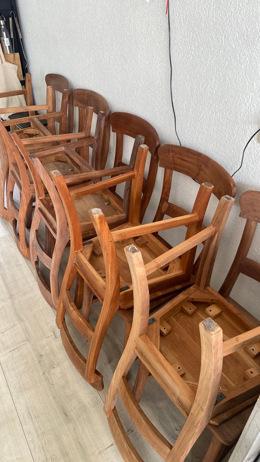 Teakhouten stoelen, Huis en Inrichting, Stoelen, Ophalen, Zo goed als nieuw, Bruin, Vijf, Zes of meer stoelen