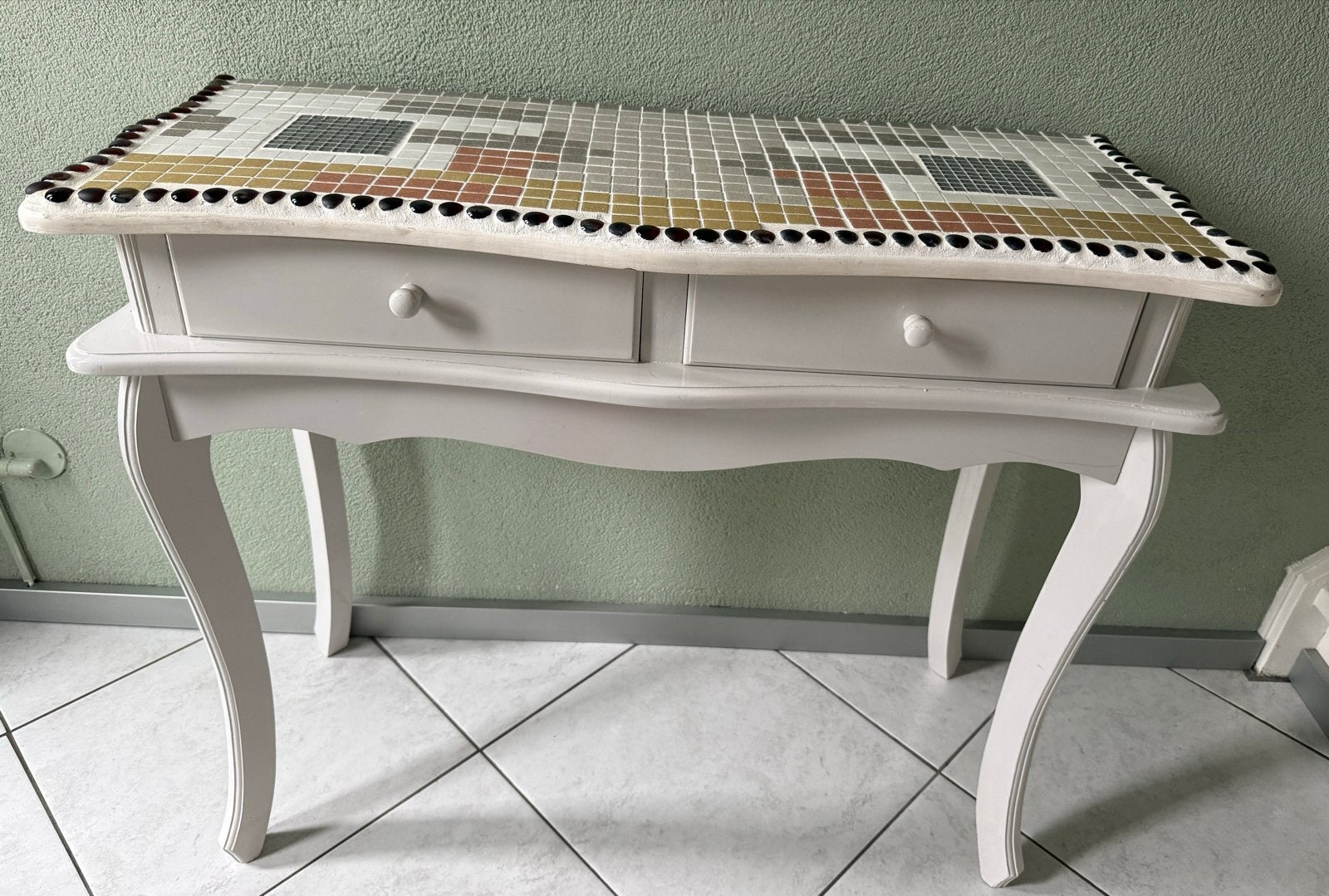Unieke mozaïek sidetable met lades, Ophalen, Overige materialen, 50 tot 100 cm, Zo goed als nieuw