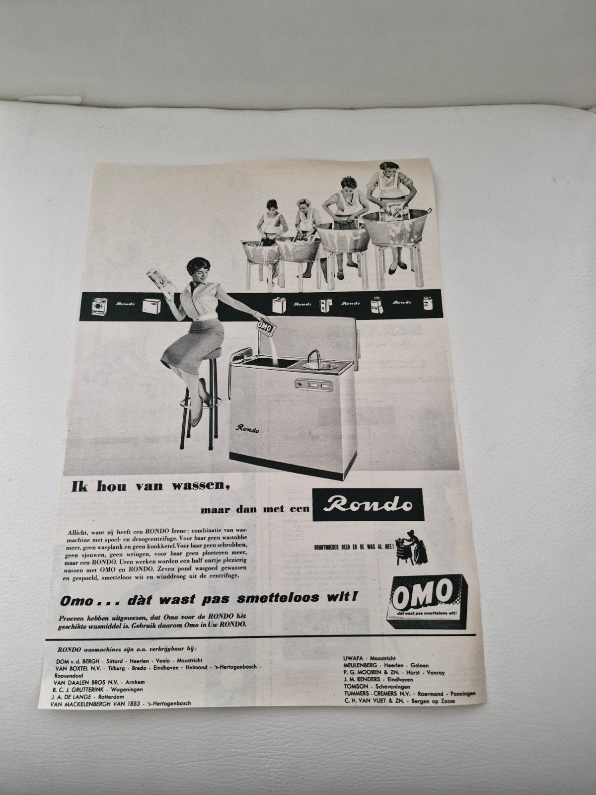 Rondo Wasmachine & Omo Wasmiddel Advertentie (1940-19, Verzamelen, Ophalen of Verzenden, 1940 tot 1960, Knipsel(s)