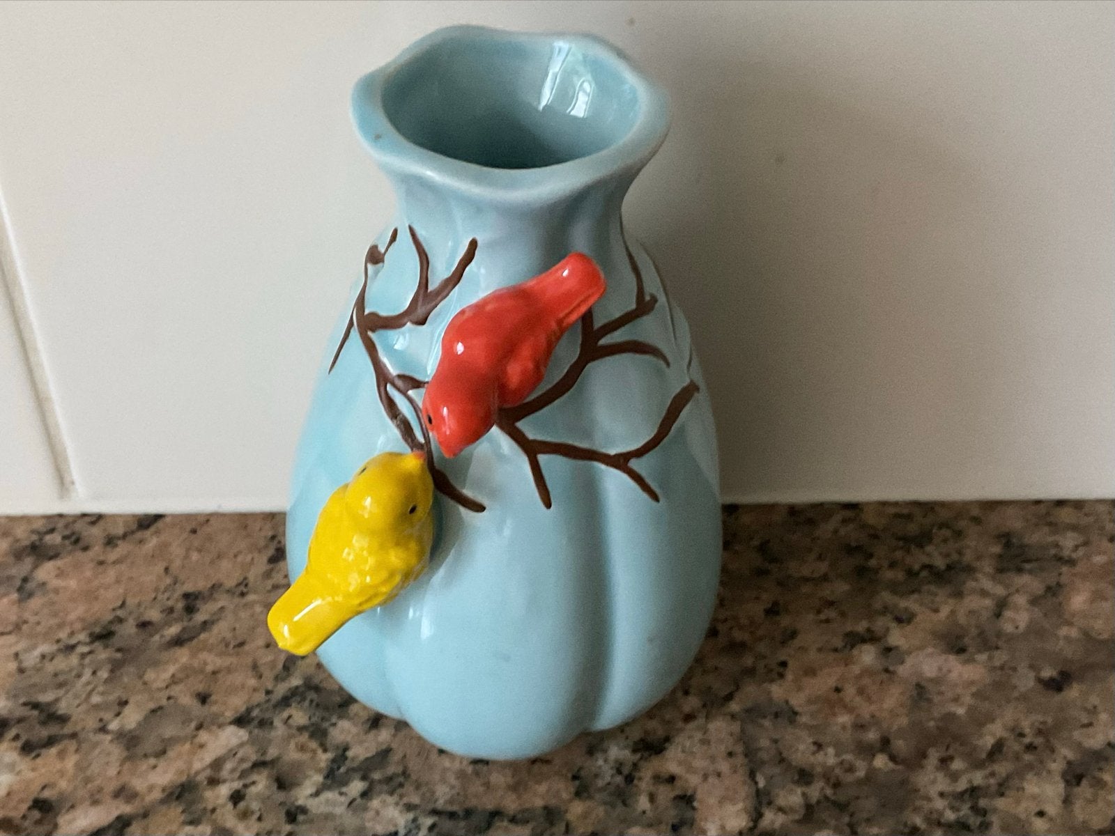 Leuke blauwe vaas met vogeltjes, 14 cm hoog, Ophalen of Verzenden, Zo goed als nieuw, Blauw, 14 cm