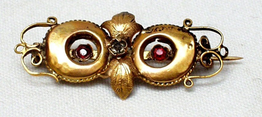 Antiek juweel broche goud - spinel en glas (origineel)., Sieraden, Tassen en Uiterlijk, Ophalen of Verzenden, Goud, Broche