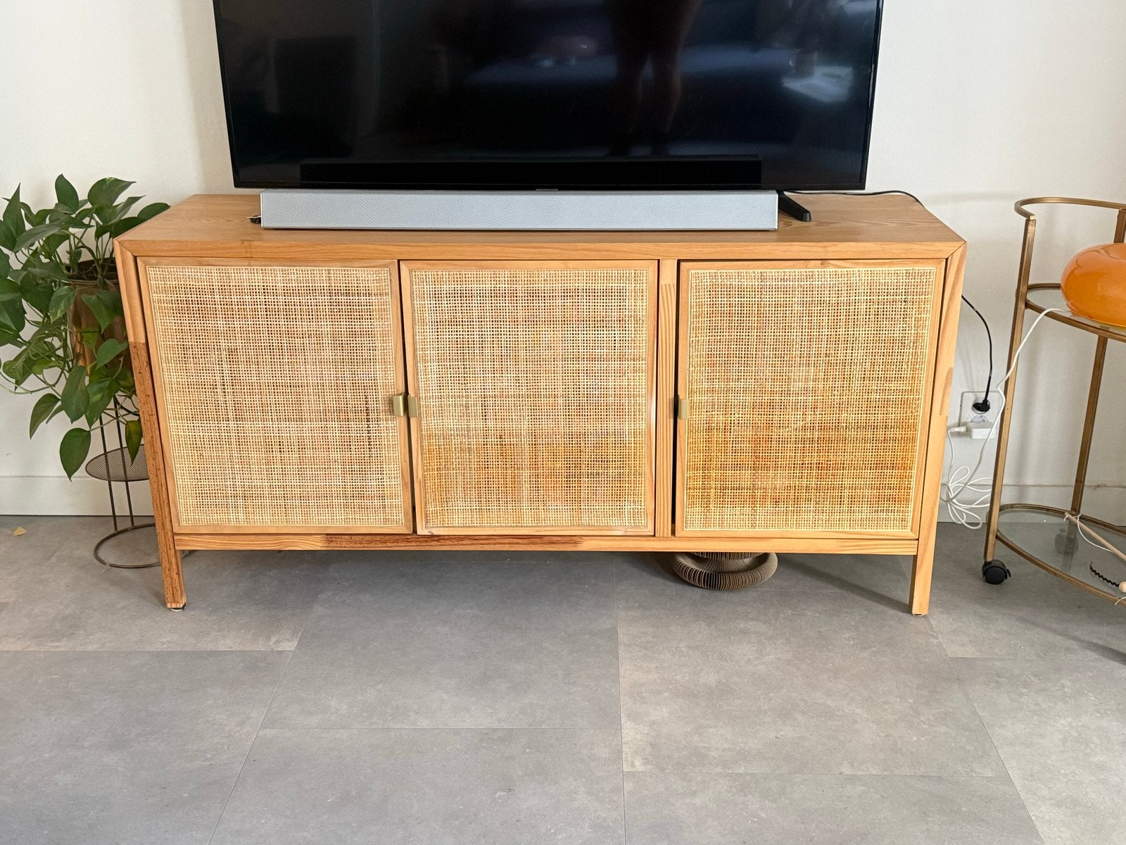 Dressoir Alain 3 deurs webbing / rotan naturel - Karwei, Ophalen, Gebruikt, 150 tot 200 cm, 25 tot 50 cm