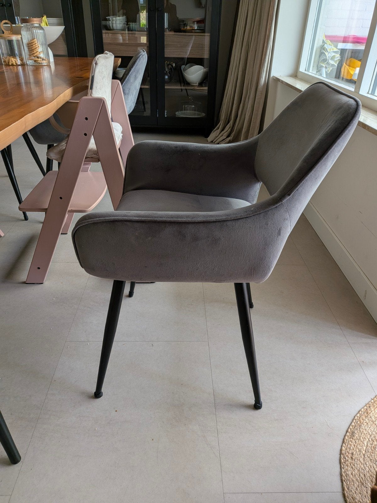 6 grijze velvet stoelen van Karwei, Ophalen, Grijs, Stof