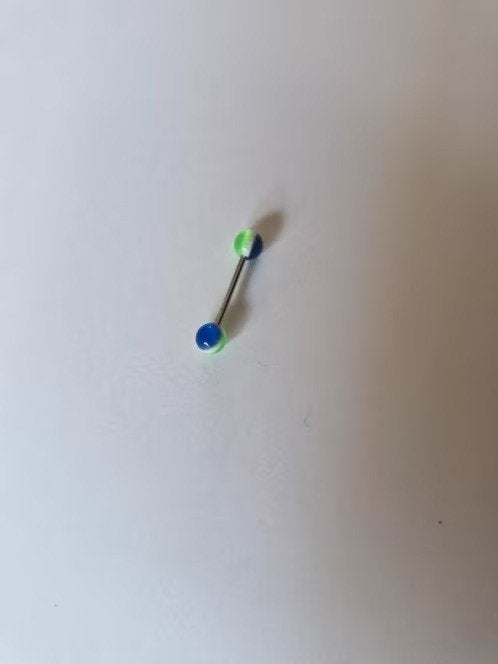 Tongpiercing blauw groen nr6 h3, Tongpiercing, Staal, Onbekend, Nieuw