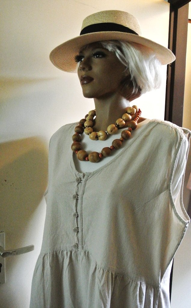 Zomerjurk a lijn katoen jurk wijd model zand/beige L XL, Kleding | Dames, Grote Maten, Ophalen of Verzenden, Gedragen, Studio Denmark