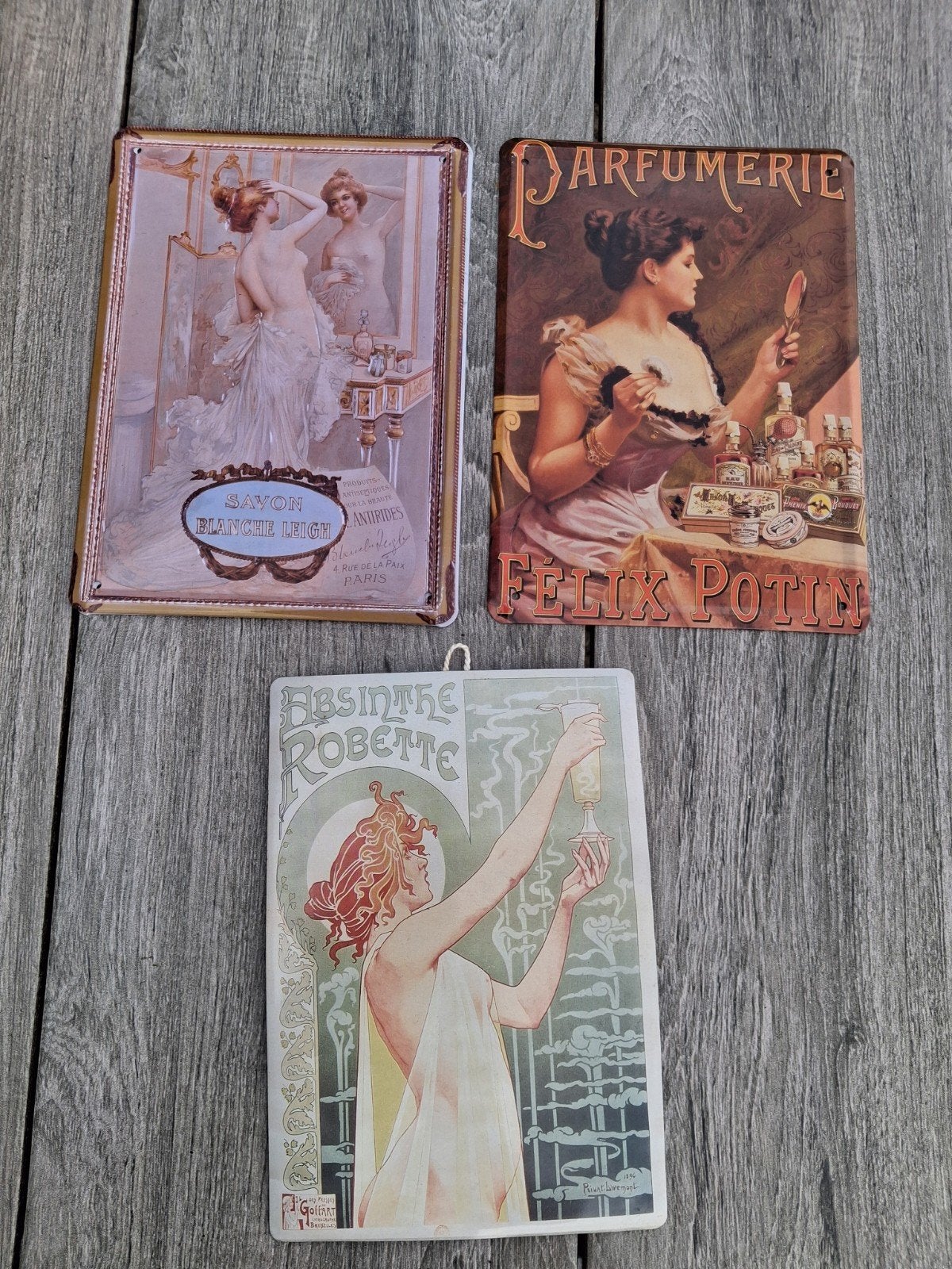 Leuke metalen bordjes, vintage stijl wanddecoratie, Metaal, Gebruikt, Vintage, Ophalen of Verzenden