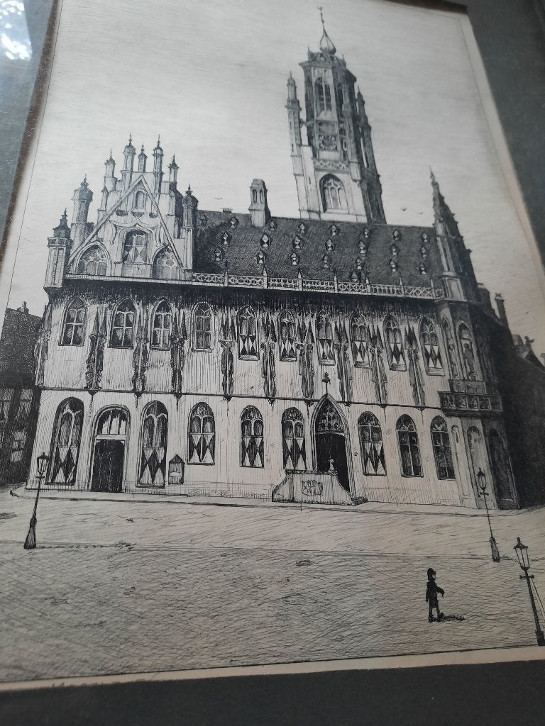 Ets S.V.Hoog, Antiek en Kunst, Kunst | Etsen en Gravures, Ophalen of Verzenden, Stadsgezicht, Ets, 1900 - 1949
