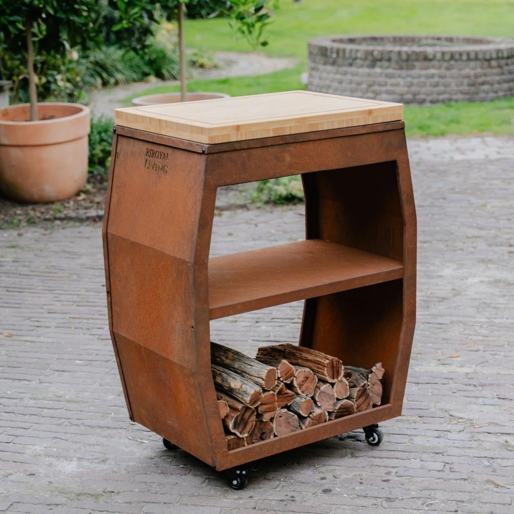 bbq bijzettafel tabla Cortar van Cortenstaal met snijplank, Ophalen of Verzenden, Nieuw, RJRoyal Living