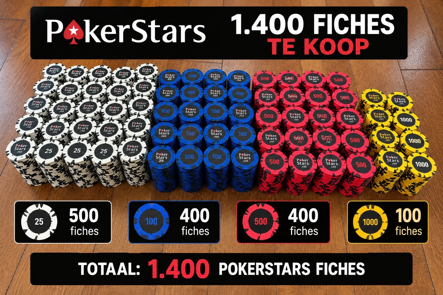 1400 originele PokerStars fiches, Vijf spelers of meer, Ophalen, Gebruikt