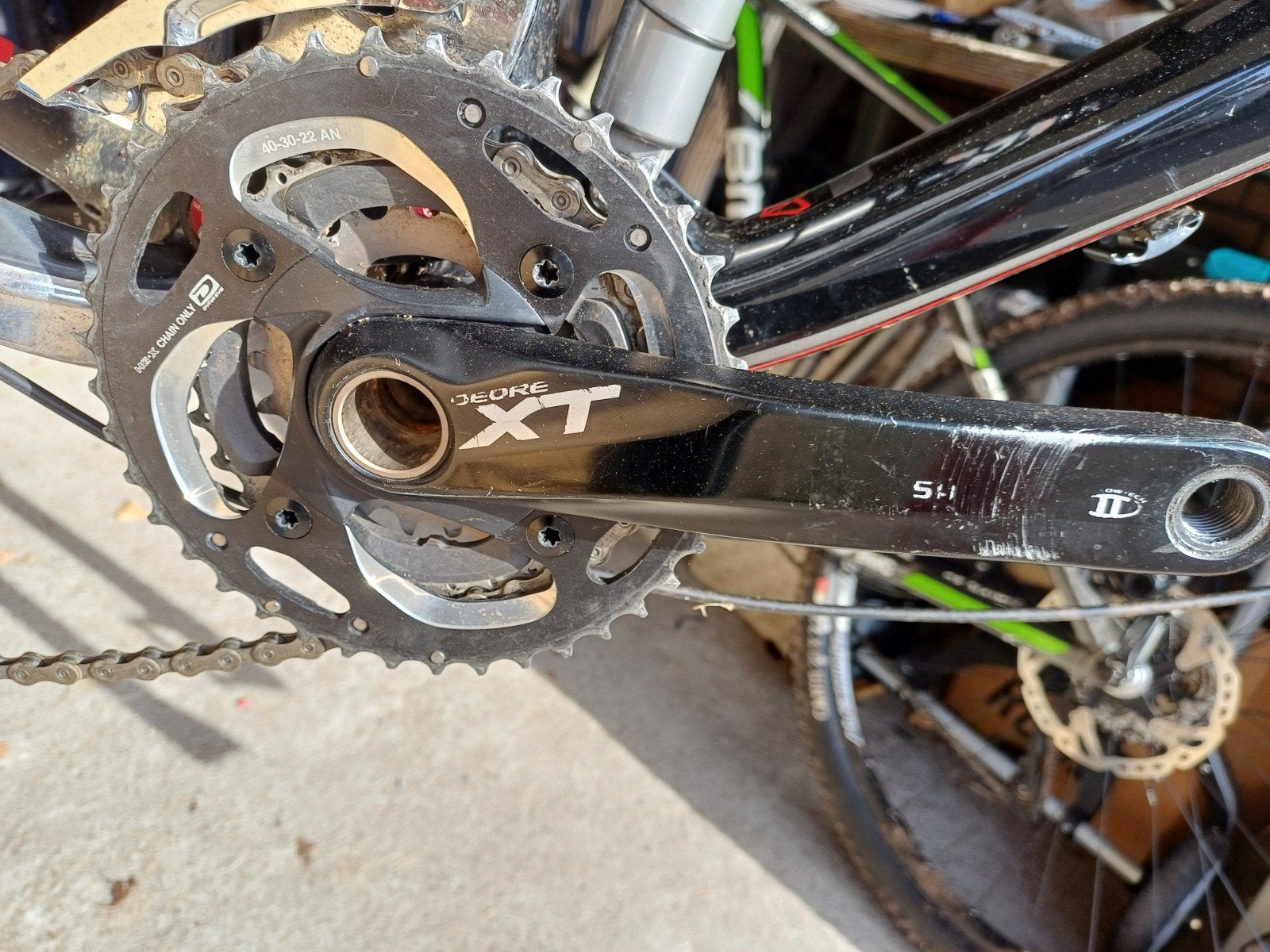 Shimano XT crankstel 3x10, Crankstel of Pedalen, Gebruikt, Ophalen of Verzenden, Aluminium