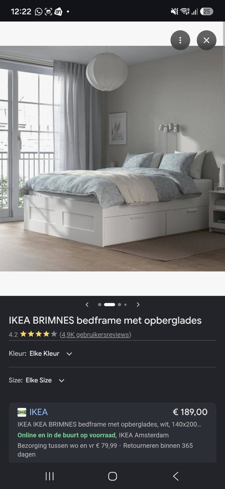 IKEA BRIMNES bedframe met opberglades, wit, 140x200 cm, Ophalen, Gebruikt, Wit, Tweepersoons