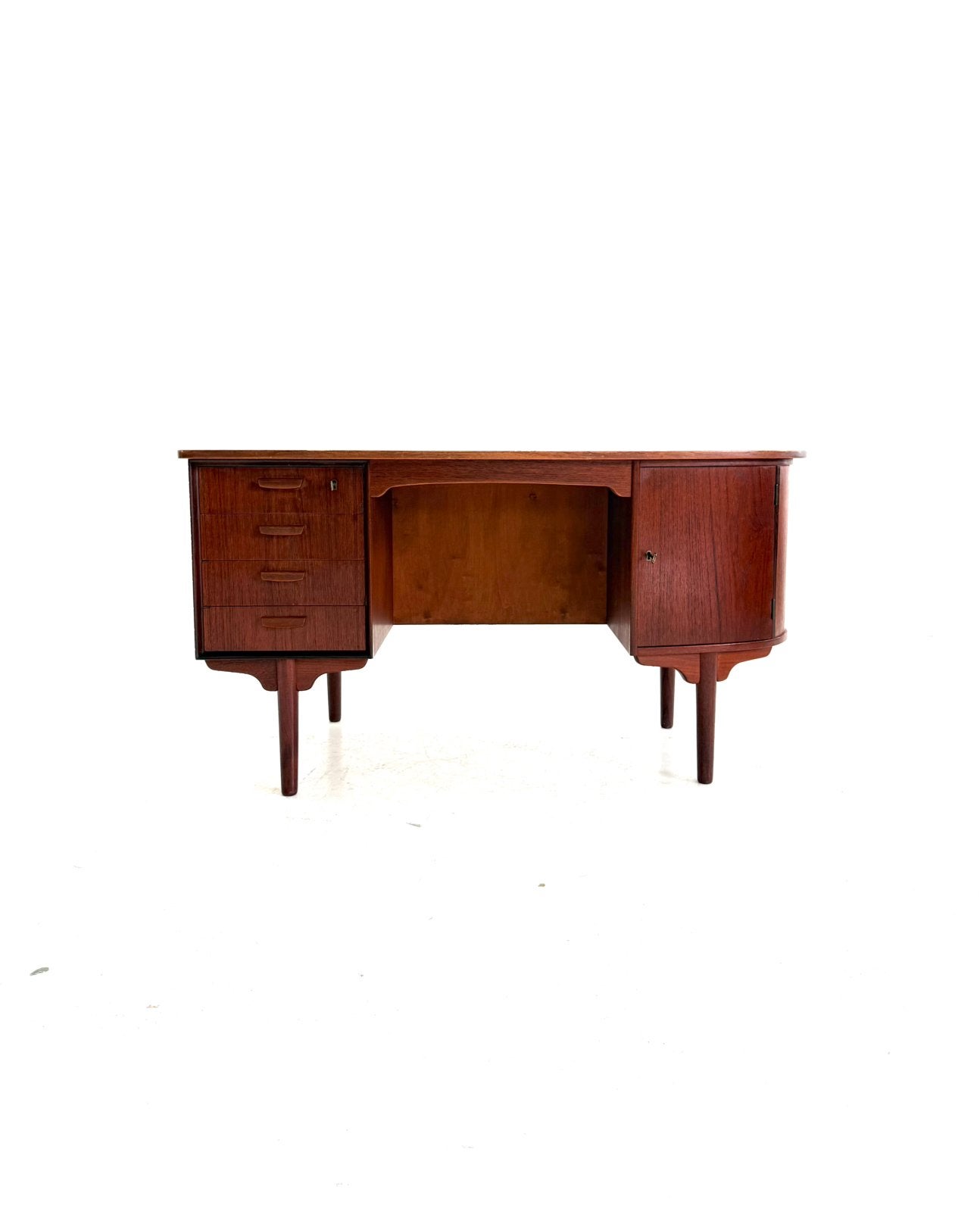 Vintage teakhouten ‘Bullet’ bureau, HP Hansen ‘60, Gebruikt, Hout, Demontabel, Ophalen of Verzenden