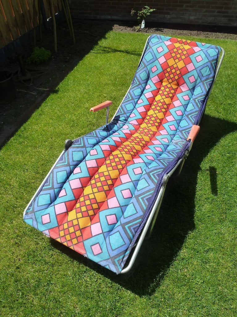 Retro stretcher/ligbed, Tuin en Terras, Ophalen, Gebruikt, Aluminium, Inklapbaar