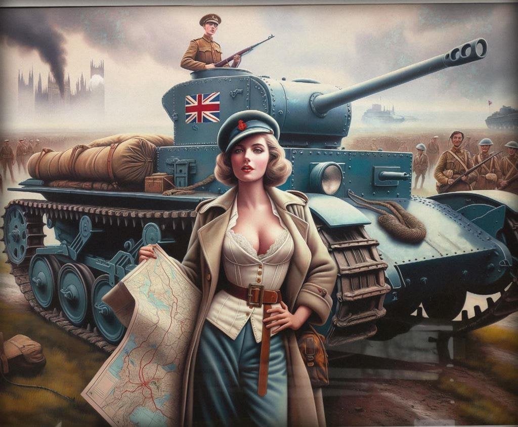 Poster in Frame Sexy Britse Leger WW2 Pin up Tank propaganda, Verzenden, Engeland, Foto of Poster