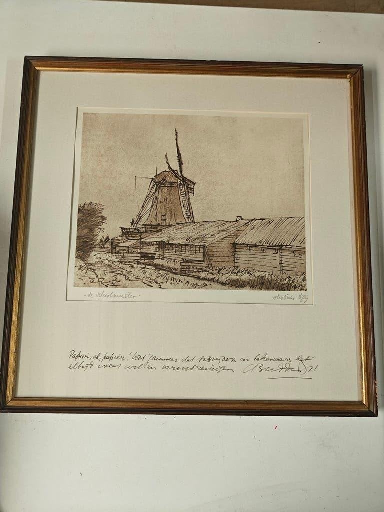Litho Otto Dicke  met tekst van C. Buddingh', Ophalen, Dagelijks leven, 1950 - 1999, Genummerd