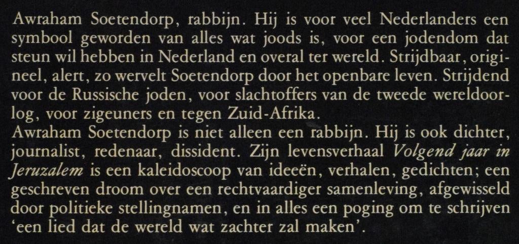 Volgend jaar in Jeruzalem - A. Soetendorp (1983), Boeken, Verzenden, Zo goed als nieuw, Jodendom