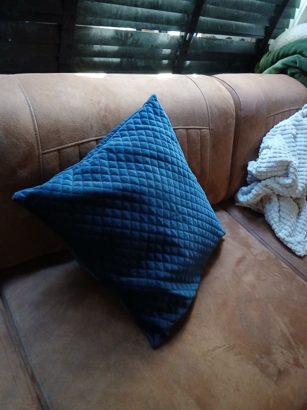 Donkerblauw suéde zacht kussen, Ophalen, Blauw, Vierkant