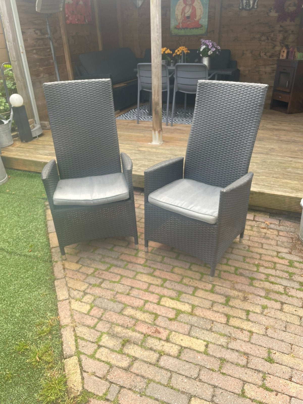 2 Wicker tuinstoelen met kussens - Zo goed als nieuw, Tuin en Terras, Tuinstoelen, Ophalen, Zo goed als nieuw, Wicker