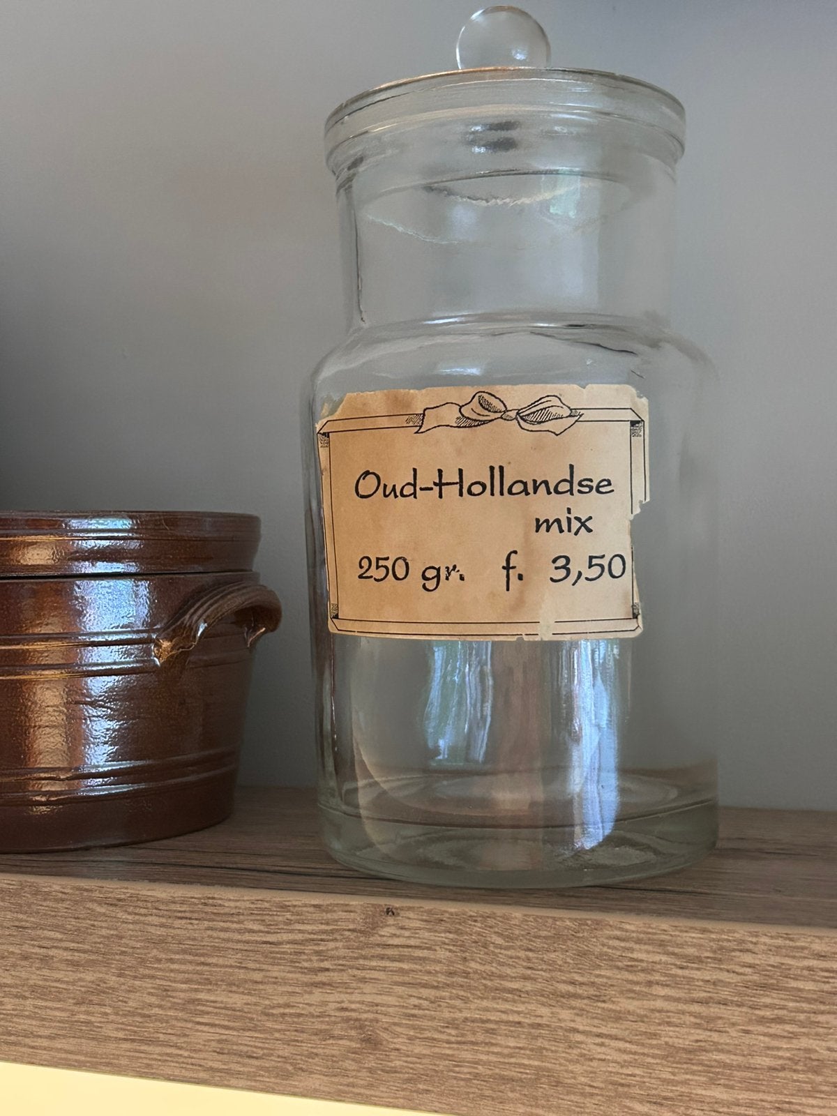 Oude glazen stolppot snoeppot, Ophalen of Verzenden