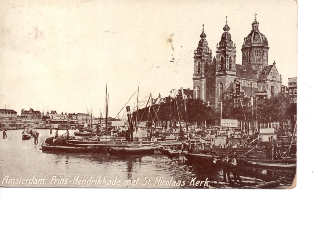 Amsterdam, Prins Hendrikkade met St. Nicolaas Kerk. 1907, Verzamelen, Ophalen of Verzenden, Voor 1920, Gelopen, Noord-Holland