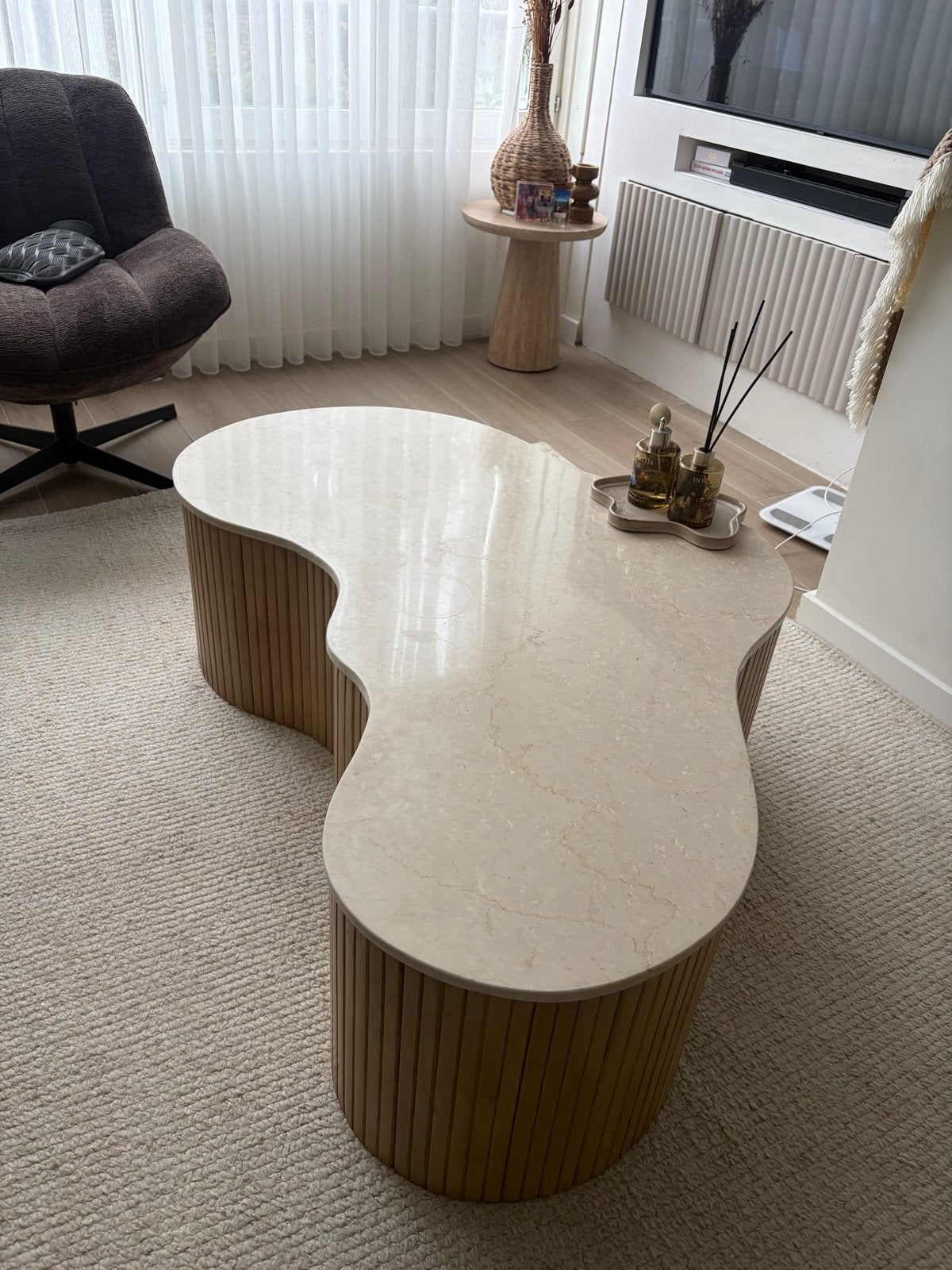 Salontafel Eleonora Mari XXL - Marmerlook en Hout, Gebruikt, 100 tot 150 cm, Overige vormen, 5 – 50