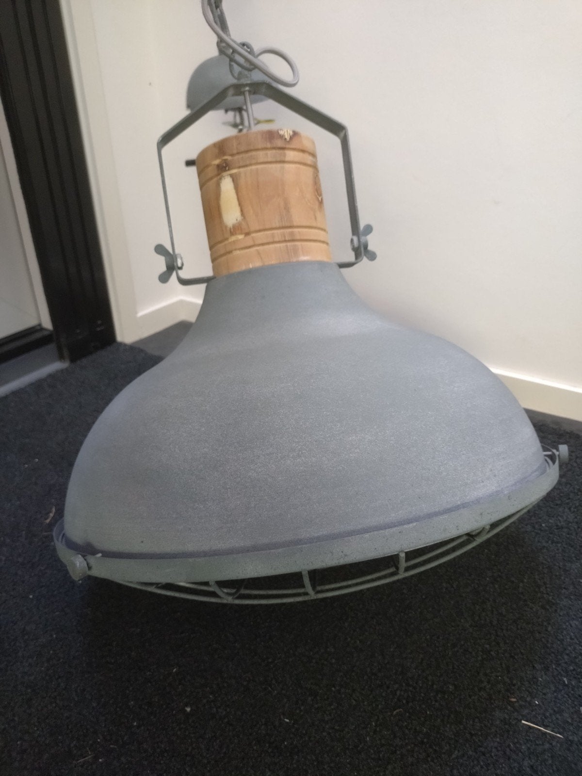 Hanglamp en wandlampje set - Grijs met hout, Ophalen, Gebruikt, Industrieel, Modern, E27 (groot)