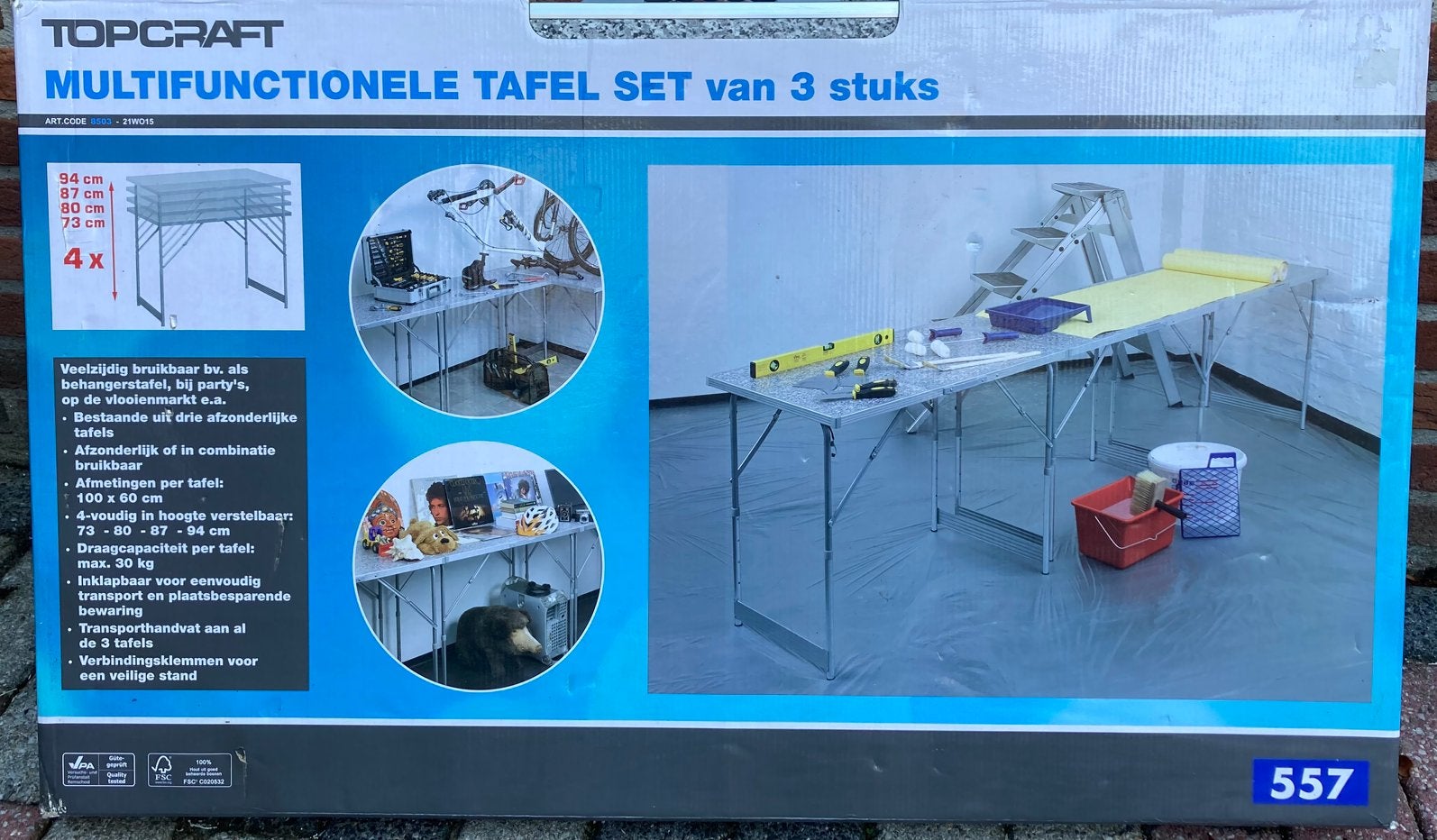 Topcraft multifunctionele tafelset – inklapbaar & veelzijdig, Ophalen, Zo goed als nieuw, Rechthoekig, 50 tot 100 cm