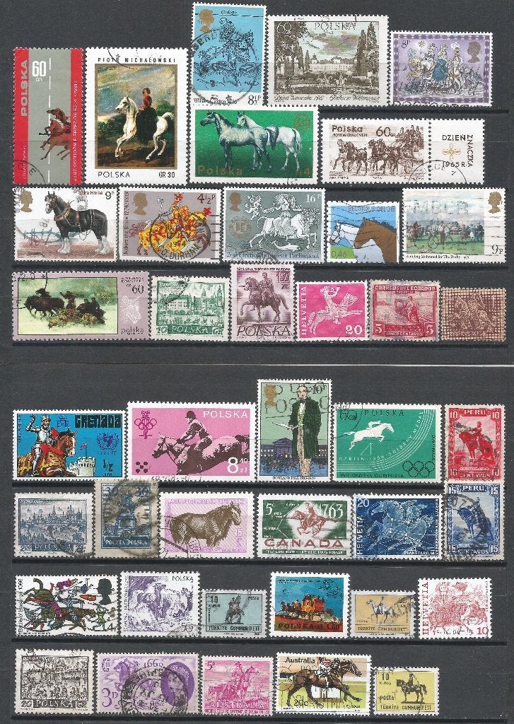 40 Postzegels met paarden, Verzenden, Gestempeld, Dier of Natuur